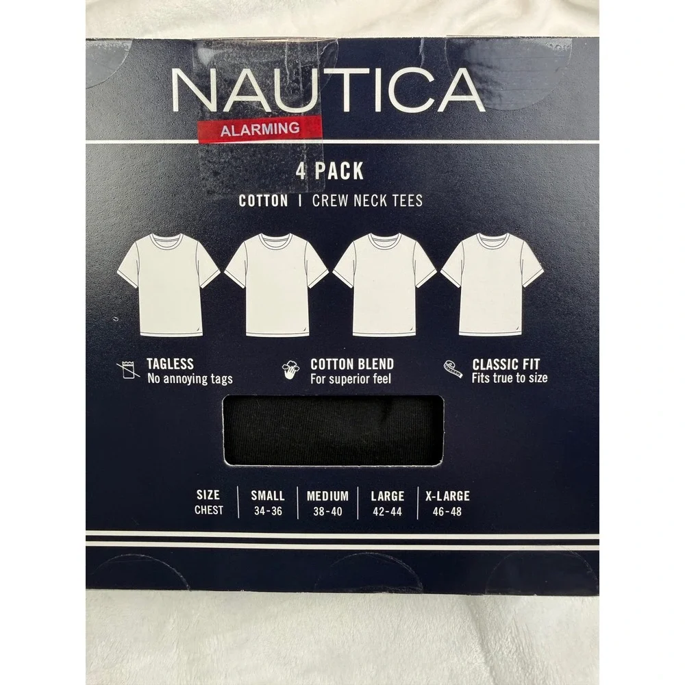 Nautica Mens 4 Pack Cotton Blend Crew Neck Tees Black White Medium 38-40 NEW